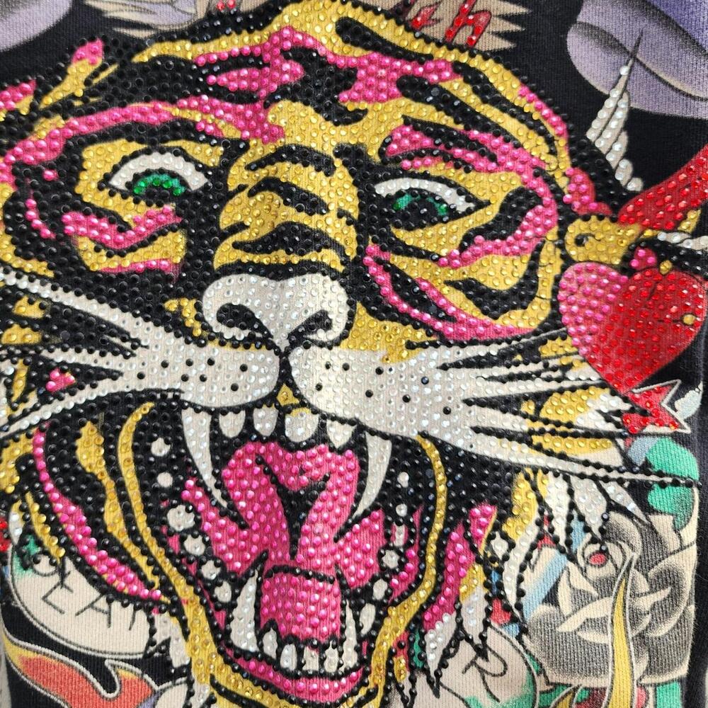 Ed Hardy Y2K Rhinestone Tiger Unisex Sweatpants Black 32" Waist